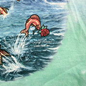 F- Vintage '01 The Grateful Dead Ship Of Fools Liquid Blue All Over Print Tie Dye Tee