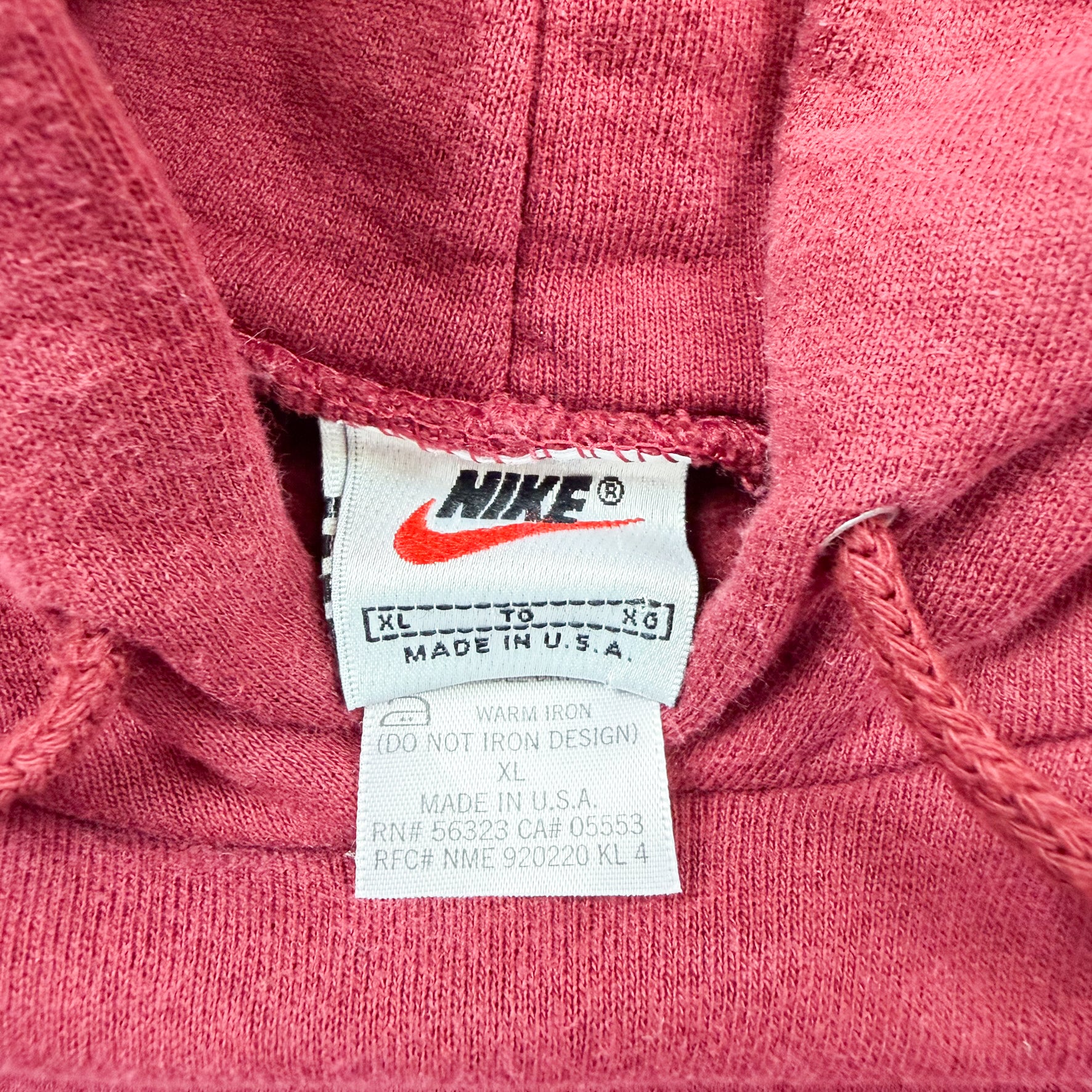 F- Vintage 90s Nike Burgundy Center Chest Swoosh Made In USA Hoodie