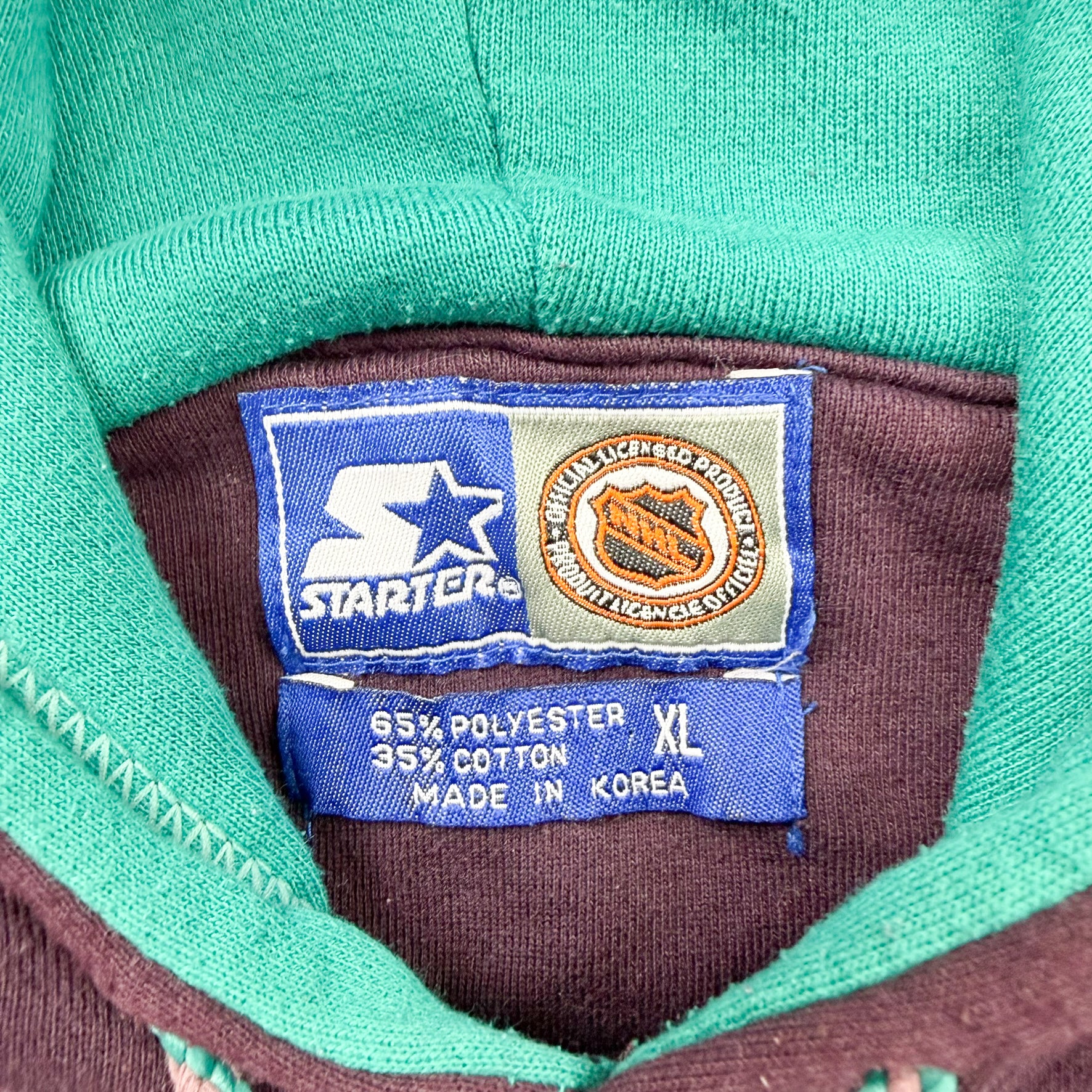 F- Vintage Anaheim Mighty Ducks NHL Starter Embroidered Text Hoodie