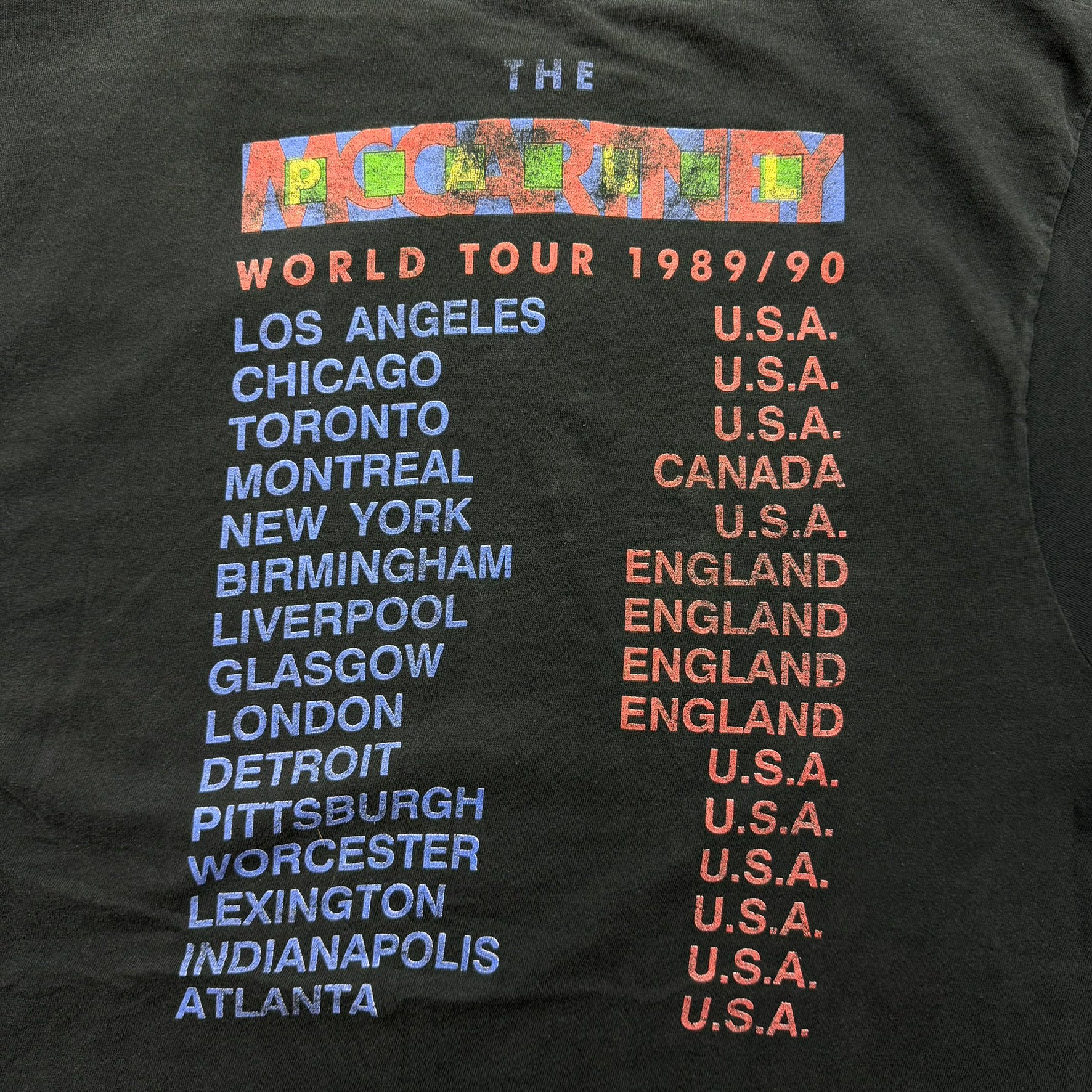 F- Vintage '89 Paul McCartney Tour Picture Made In USA Single Stitch Tee