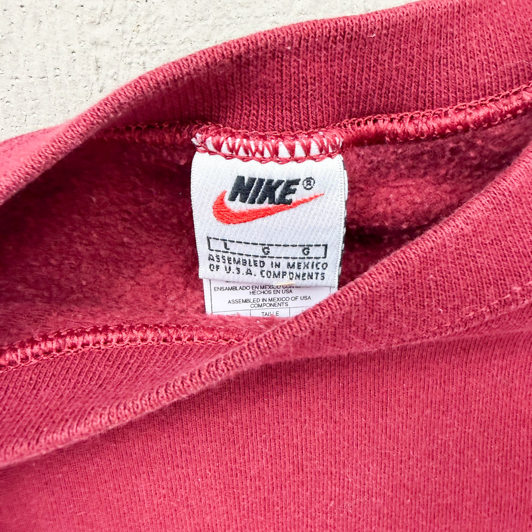 F- Vintage 90s Nike Burgundy Embroidered Swoosh Crewneck