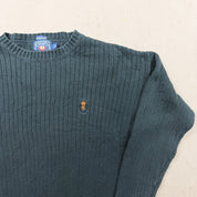 F- Vintage 90s Chaps Ralph Lauren Embroidered Crest Green Knit Sweater