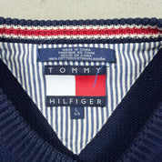 F- Vintage Tommy Hilfiger Embroidered Crest Navy Knit Sweater