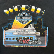 F- Vintage '98 Harley Davidson Kansas City Made In USA Single Stitch Henley Tee