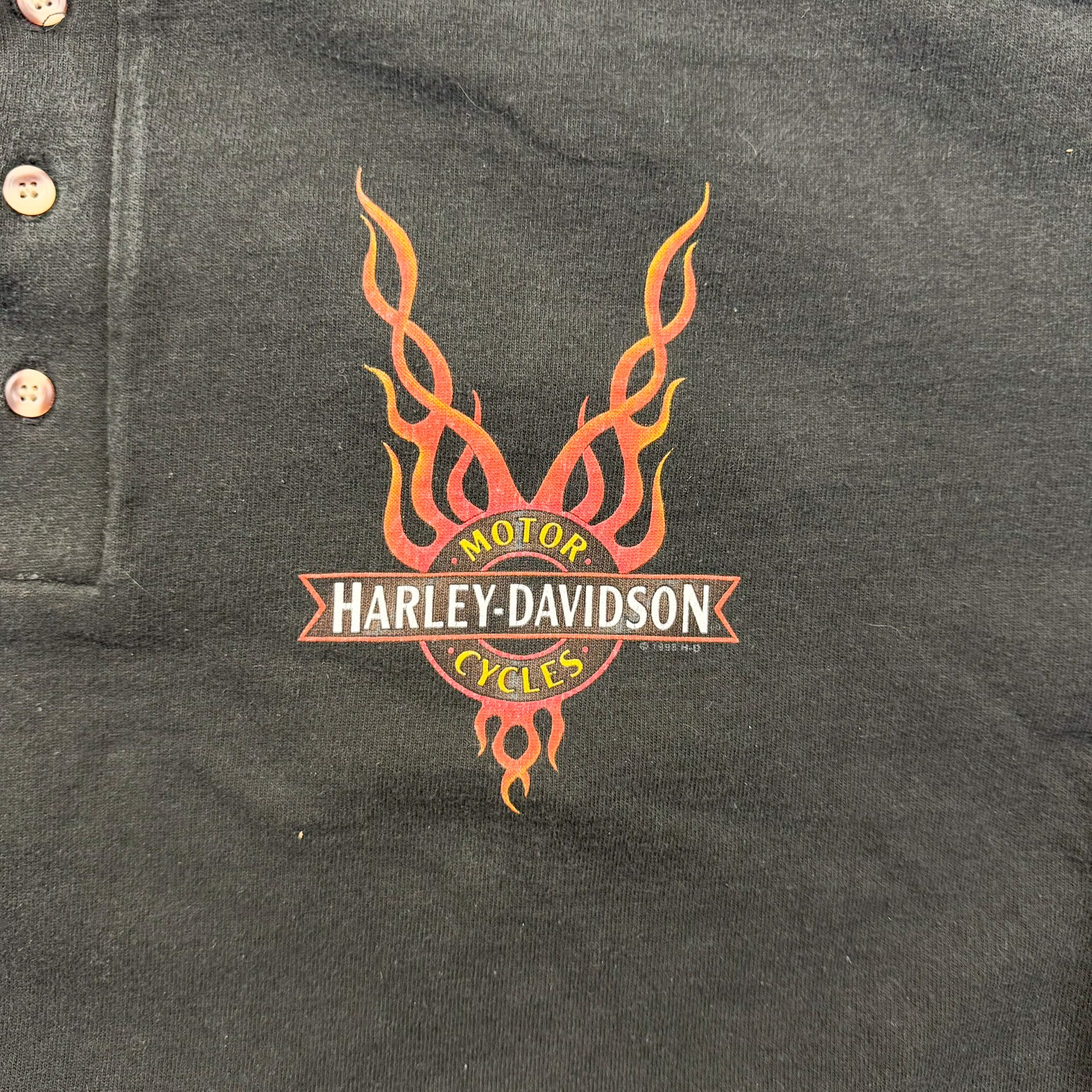 F- Vintage '98 Harley Davidson Kansas City Made In USA Single Stitch Henley Tee