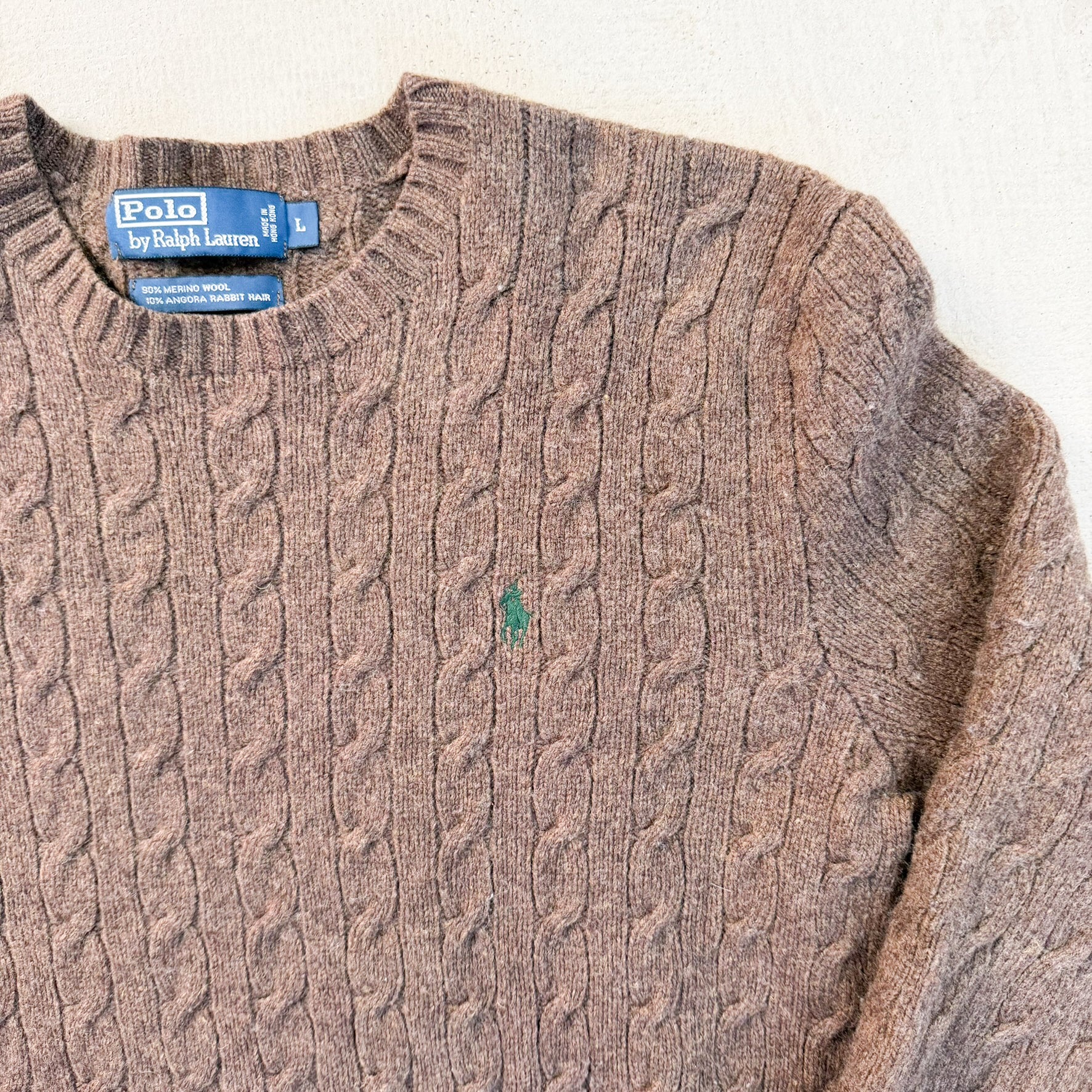 F- Vintage 90s Polo Ralph Lauren Brown Wool Knit Sweater