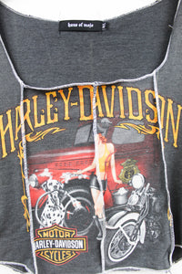 Haus Of Mojo Reworked Vintage Harley Davidson Greensburg Lady And Dog Design Double Stitch Crop Top