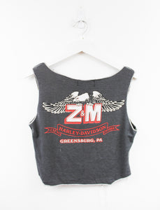 Haus Of Mojo Reworked Vintage Harley Davidson Greensburg Lady And Dog Design Double Stitch Crop Top