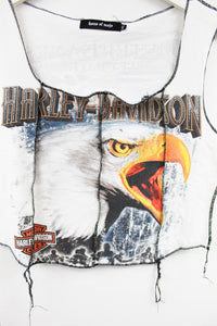 Haus Of Mojo Reworked Vintage Harley Davidson North Carolina Screaming Eagle Design Double Stitch Crop Top